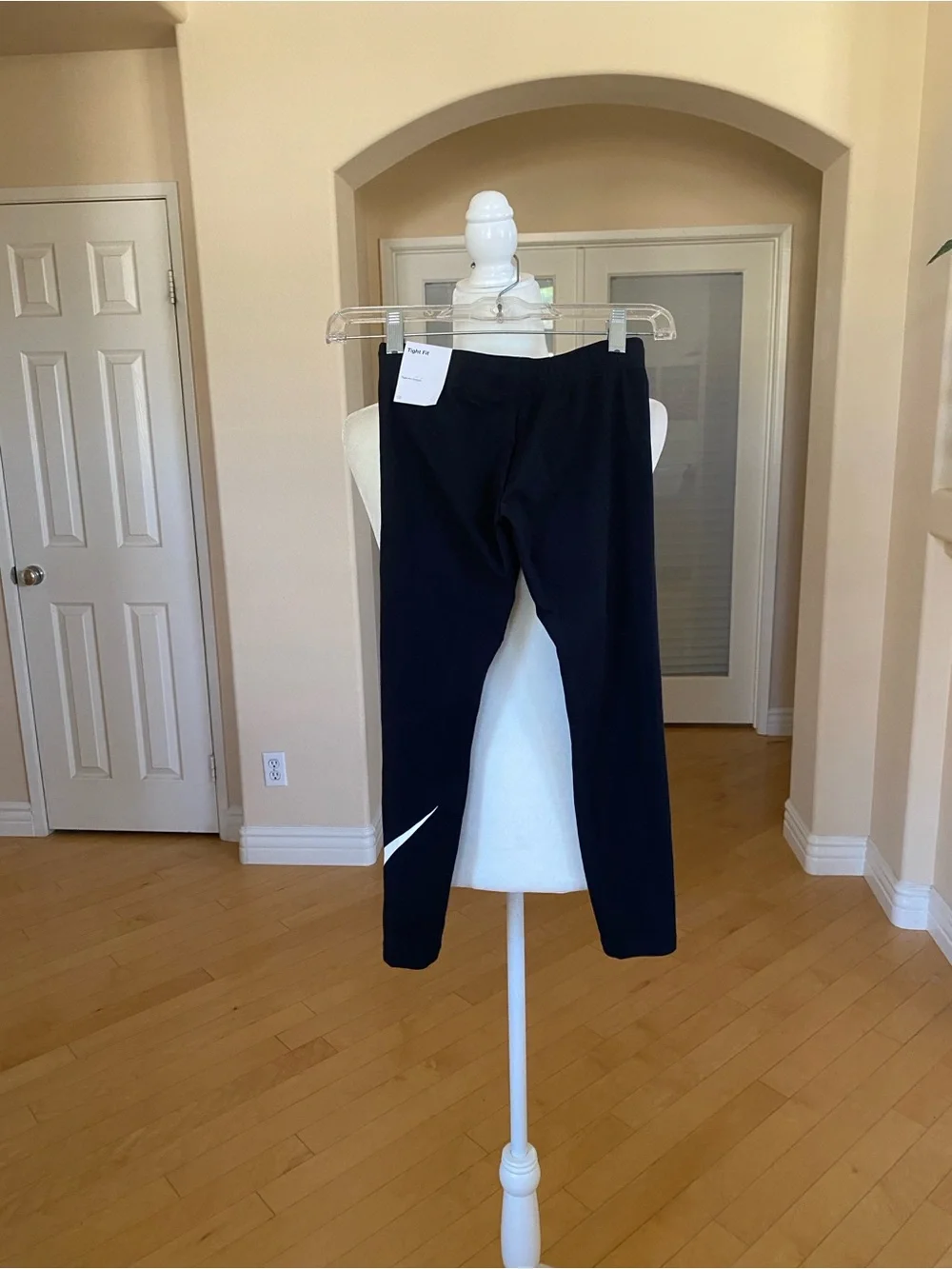 NWT Nike Kids Tight Fit Black Leggings with White Swoosh
